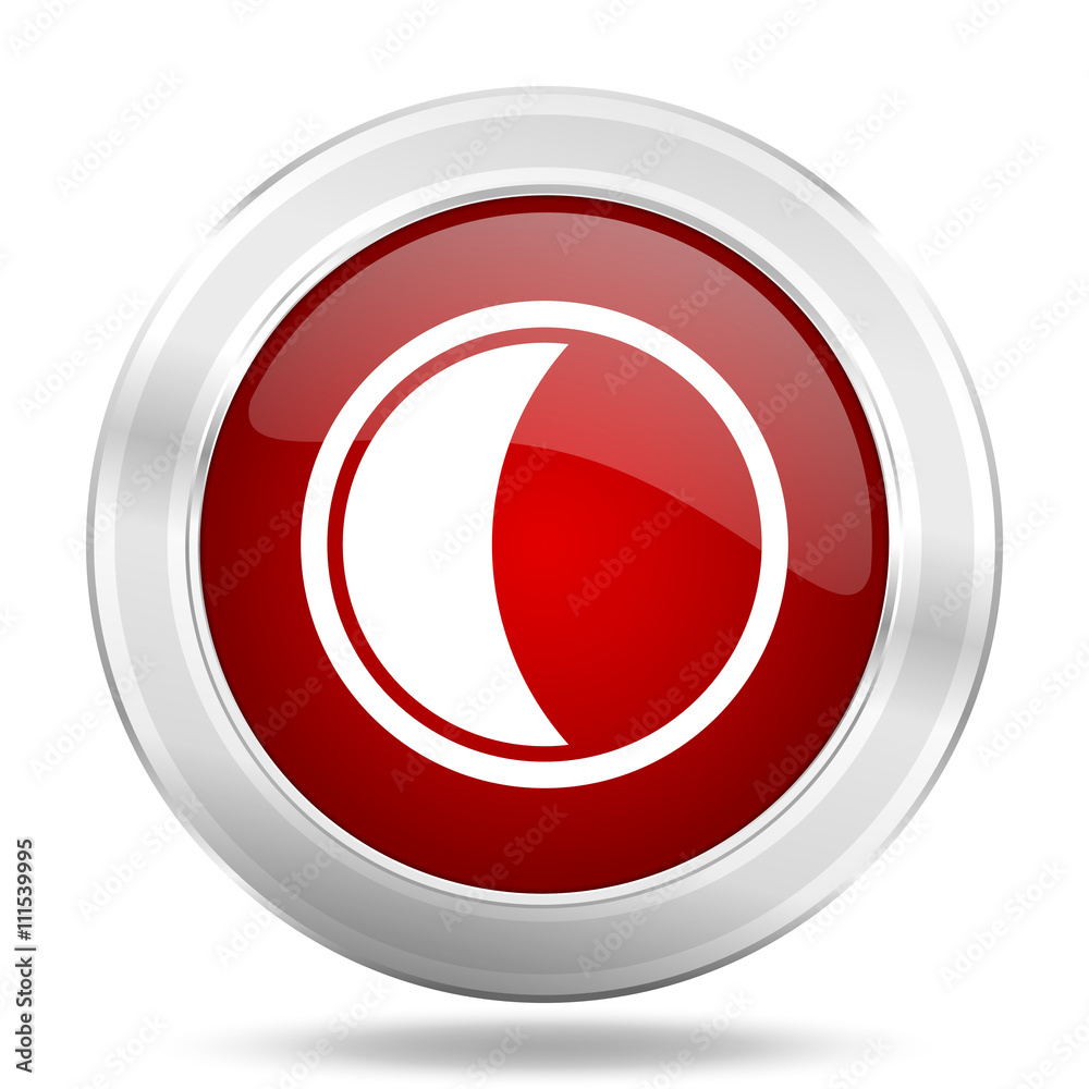 Poster moon icon, red round glossy metallic button, web and mobile app design illustration
