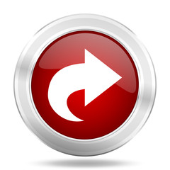 next icon, red round glossy metallic button, web and mobile app design illustration