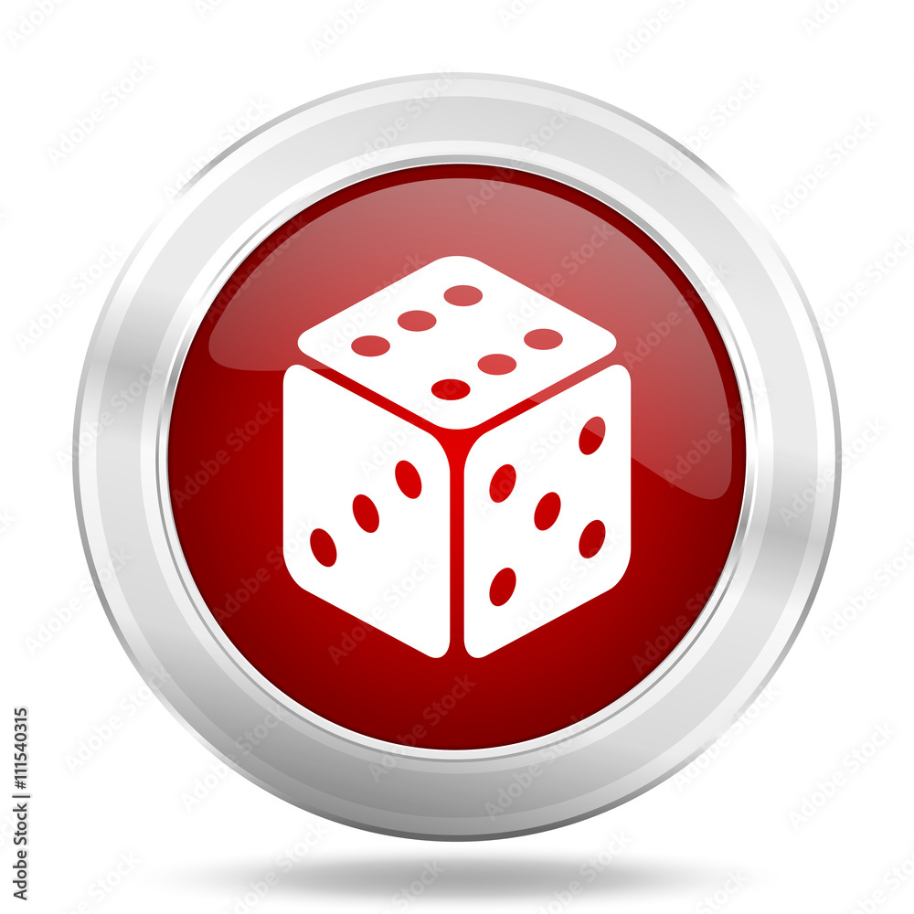 Poster game icon, red round glossy metallic button, web and mobile app design illustration