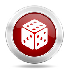 game icon, red round glossy metallic button, web and mobile app design illustration