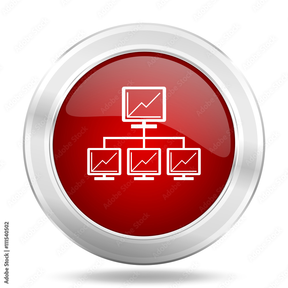 Poster network icon, red round glossy metallic button, web and mobile app design illustration