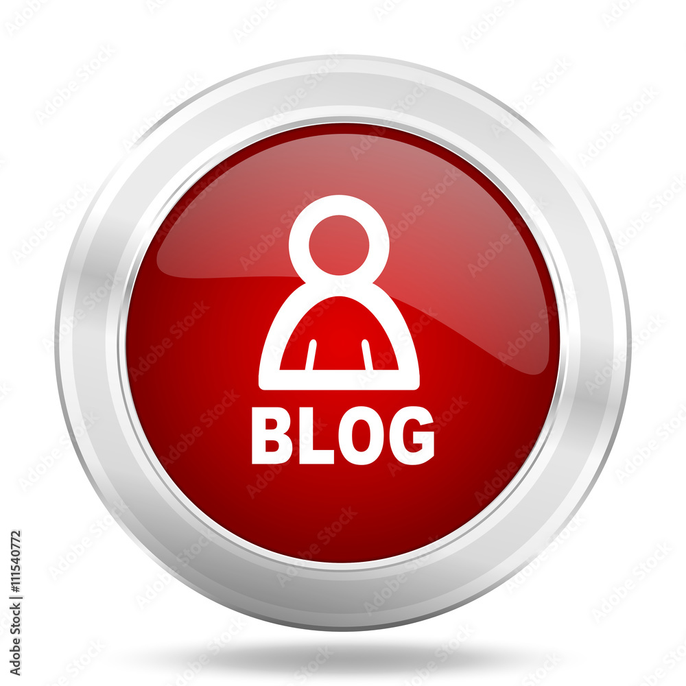 Poster blog icon, red round glossy metallic button, web and mobile app design illustration