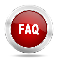 faq icon, red round glossy metallic button, web and mobile app design illustration