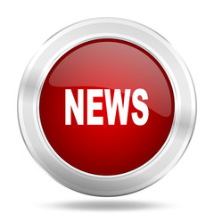 news icon, red round glossy metallic button, web and mobile app design illustration