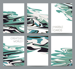 Vector set Ink hand drawn marbling cards.