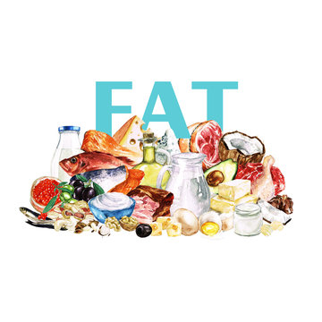 Watercolor Food Clipart - Healthy Balanced Nutrition - Fat group