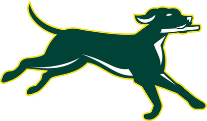 English Pointer Dog Fetching Stick Retro