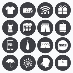 Clothing, accessories icons. Shopping signs.