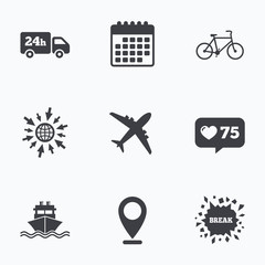 Cargo truck, shipping, bicycle. Delivery service