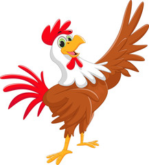 cute rooster cartoon waving