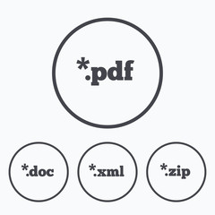 Document signs. File extensions symbols.