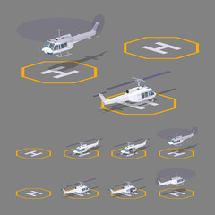 Heli pad. 3D lowpoly isometric vector illustration. The set of objects isolated against the grey background and shown from different sides