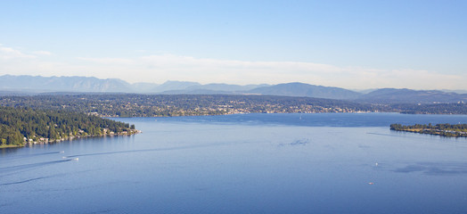 Naklejka premium Aerial of Juanita, Kirkland, Bellevue and Lake Washington