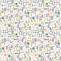 Vector floral pattern in doodle style.