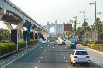 Fototapeta na wymiar Road to Atlantis hotel in Dubai, UAE