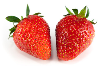 Strawberries close up on white background