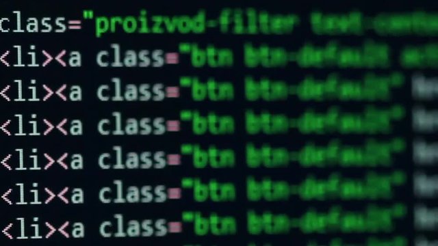 A fast paced mix of computer screen footage of varying focal points and blurry transitions, featuring HTML, CSS, JavaScript and PHP code sections.