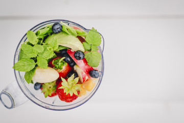 The ingredients in a blender for making smoothies