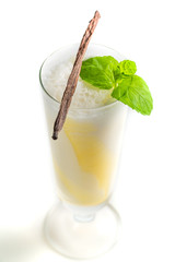 Vanilla smoothies on white background