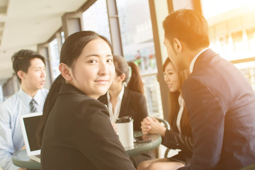 Business people discuss