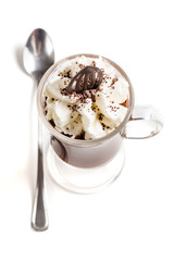 Iced coffee with whipped cream on a white background