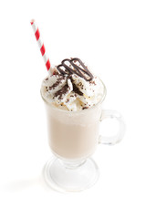 Iced coffee with whipped cream on a white background