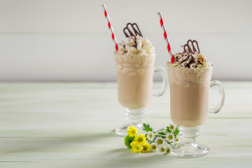 Iced coffee with chocolate and whipped cream
