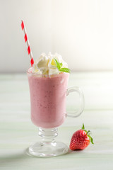 Strawberry smoothie with whipped cream