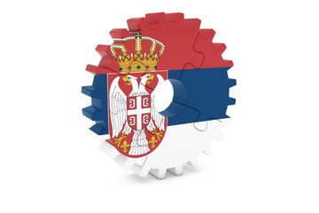 Obraz premium Serbian Industry Concept - Flag of Serbia 3D Cog Wheel Puzzle Illustration