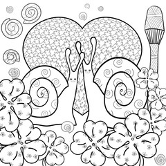 Cute snails adult coloring book page. Vector illustration.