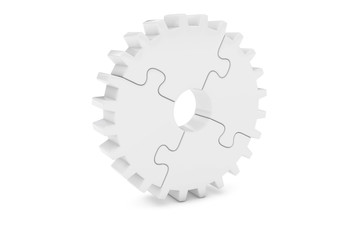 White Cog Wheel Puzzle 3D Illustration