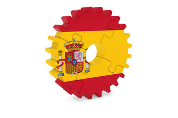 Spanish Industry Concept - Flag of Spain 3D Cog Wheel Puzzle Illustration