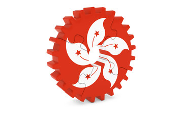 Naklejka premium Hong Kongese Industry Concept - Flag of Hong Kong 3D Cog Wheel Puzzle Illustration