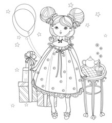 Vector cute fairy girl in flowers doodle