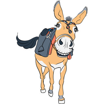 Vector funny donkey smilling with a saddle