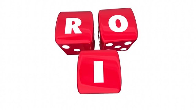 ROI Return on Investment Two Rolling Dice Letters 3d Animation