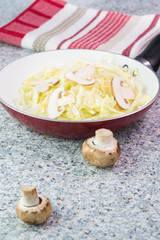 Ingredients for cabbage, mushroom pie.