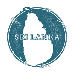 Grunge rubber stamp with name and map of Sri Lanka, vector illustration. Can be used as insignia, logotype, label, sticker or badge of the country.