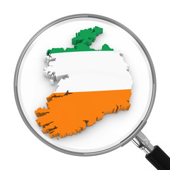 Ireland under Magnifying Glass - Irish Flag Map Outline - 3D Illustration