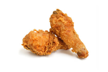 Two pieces of  fried chicken Drumstick on white background
