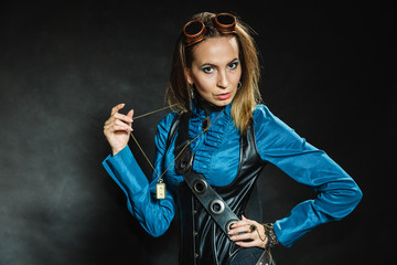 Steampunk retro girl portrait.