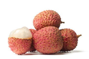 Lychee or litchi (tropical fruit) on white background