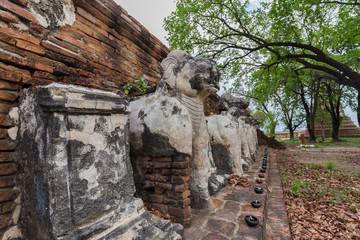 Details of pagoda base at Wat Maheyong, Ancient temple and monument in Ayutthaya province, Thailand