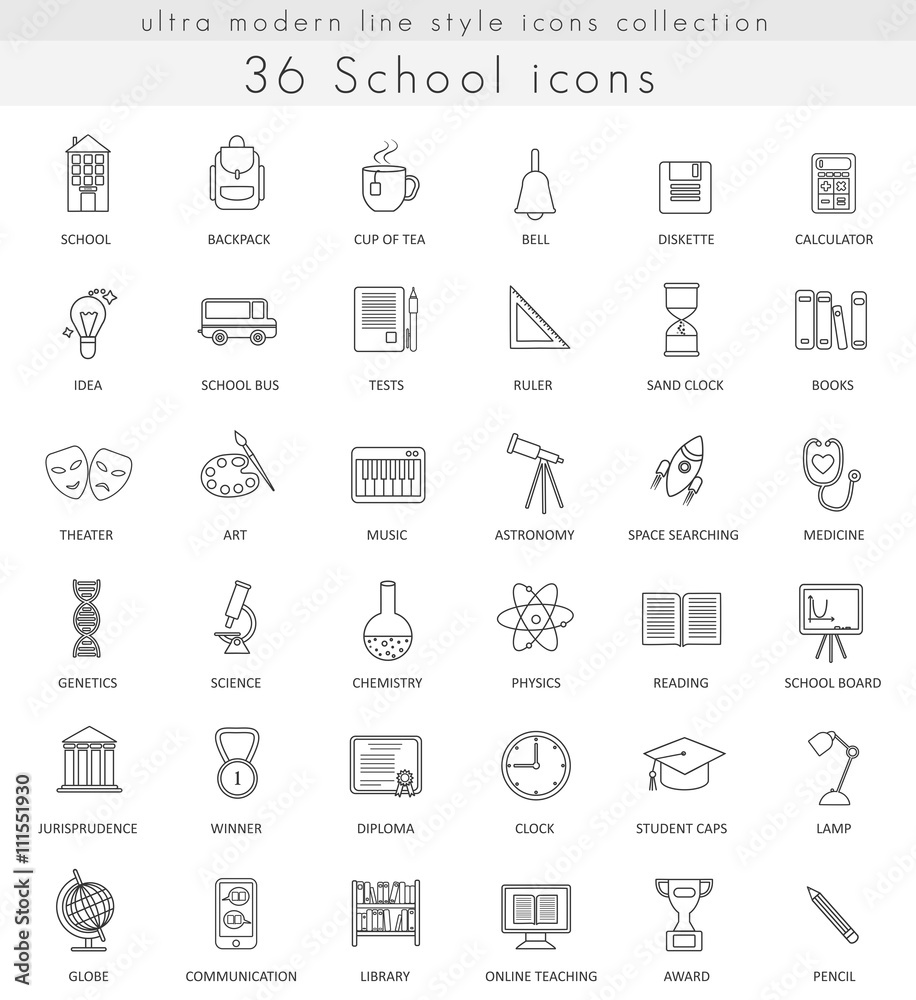 Aufkleber vector school ultra modern outline line icons for web and apps.