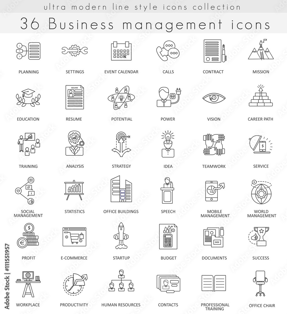 Poster vector business management ultra modern outline line icons for web and apps.