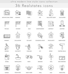 Vector Real estates house ultra modern outline line icons for web and apps.