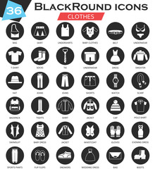 Vector Clothes shoes circle white black icon set. Ultra modern icon design for web.
