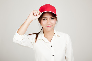 Happy asian girl with red hat