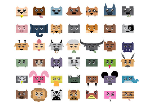 Head pixel animals set. ; vector illustration