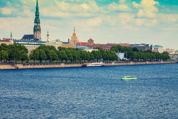 Embankment in Riga city, Daugava river, Latvia